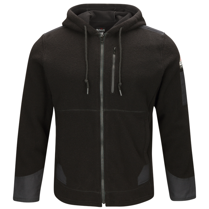 BULWARK MODACRYLIC BLEND FLEECE HOODIE MENS FR BLK FRONT ZIP